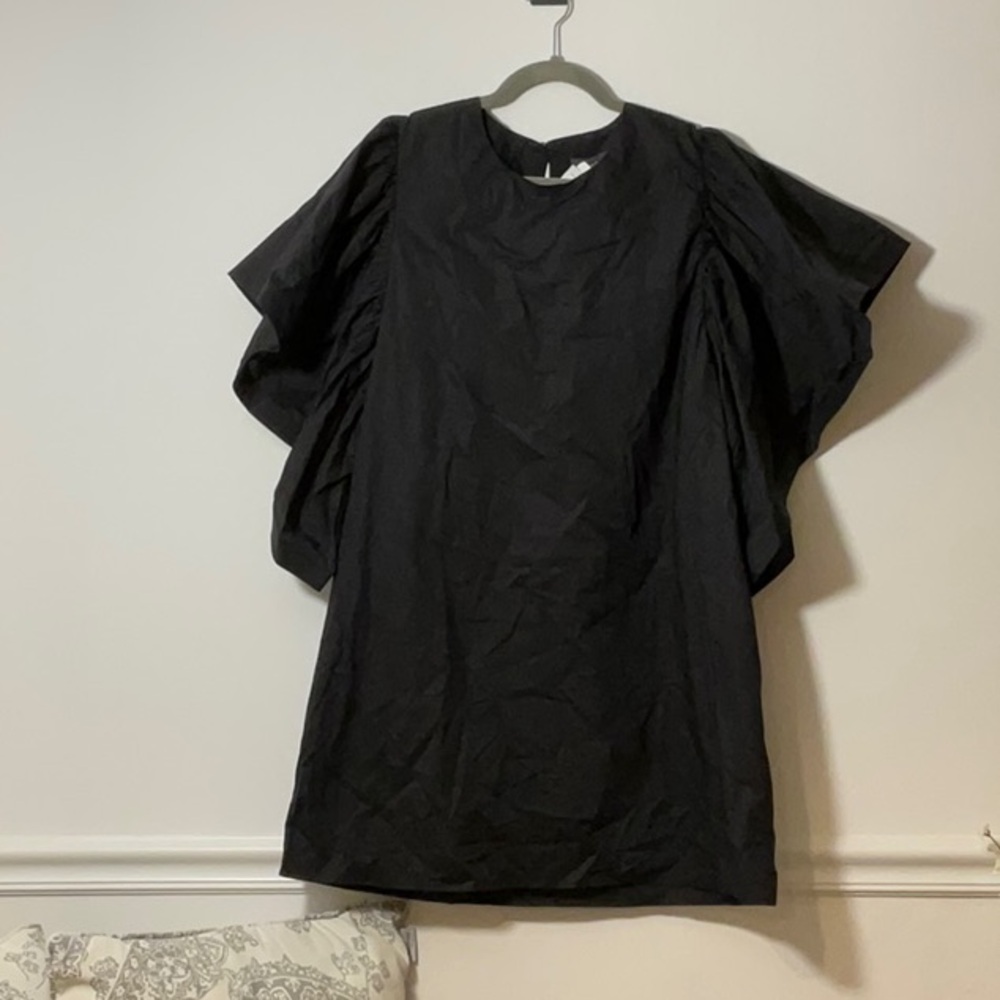 Gracia Black Mini Dress Ruffle Wing Sleeve XL NWT